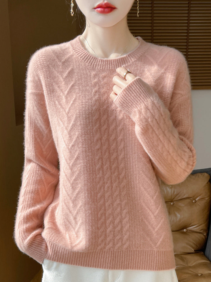 Damen Kurzpullover mit Zopfmuster, Rundhals und kaschmirähnlicher Weichheit Drune