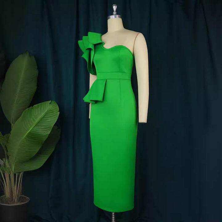 Damen Elegantes One-Shoulder Kleid mit voluminösem Rüschendetail Drune