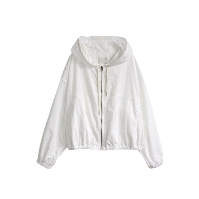 Damen leichte Übergangsjacke mit Kapuze und voluminösen Ärmeln Drune