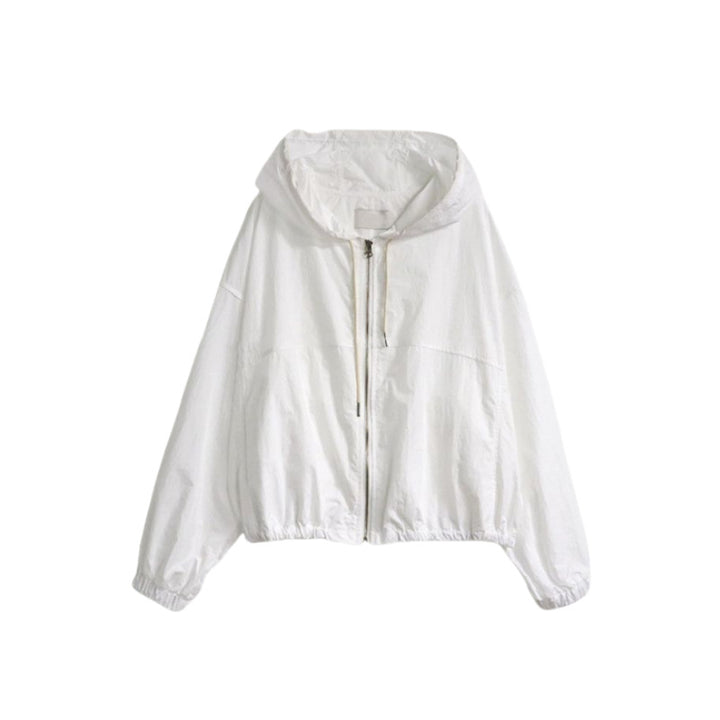 Damen leichte Übergangsjacke mit Kapuze und voluminösen Ärmeln Drune