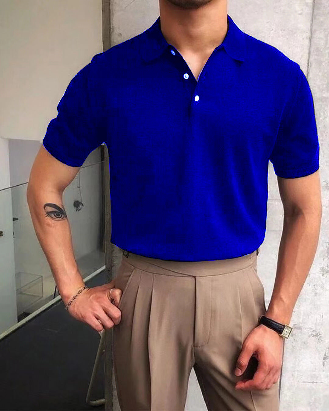 Herren nan Premium-Feinstrick-Poloshirt mit offenem Hemdkragen und dezenter Knopfleiste Drune