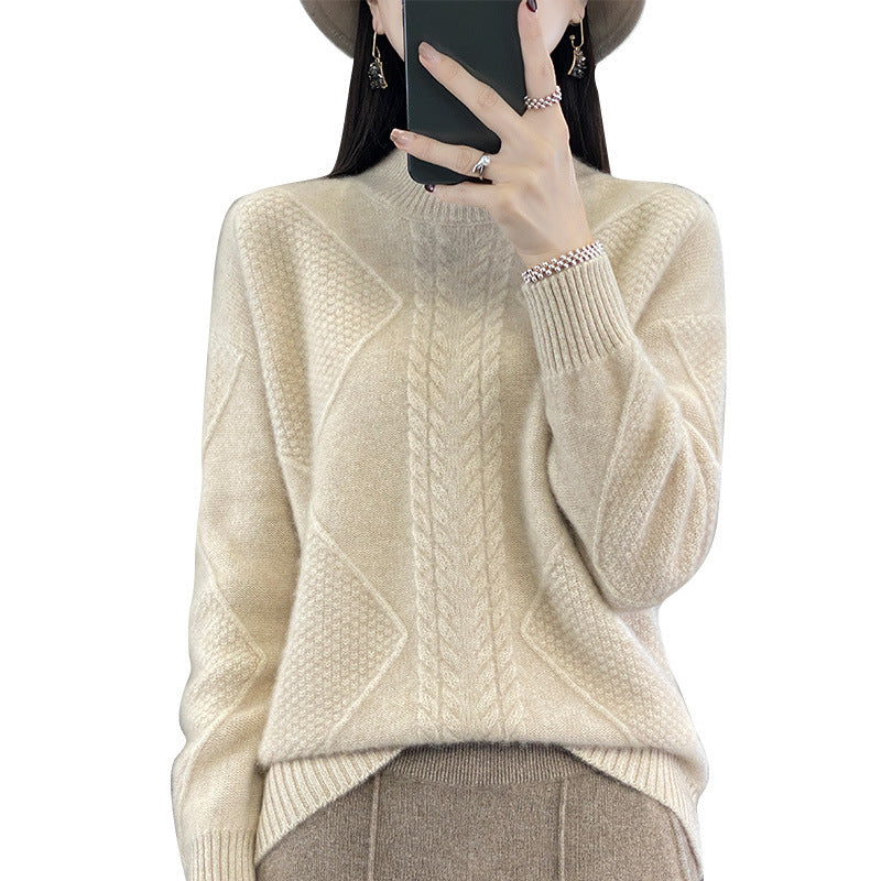 Damen Weicher Zopfstrick-Mockneckpullover mit Strukturpatches und flauschiger Mohair-Optik Drune