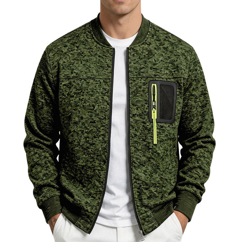 Herren strukturierte Bomberjacke mit Camouflage-Struktur und Reißverschluss-Brusttasche Drune