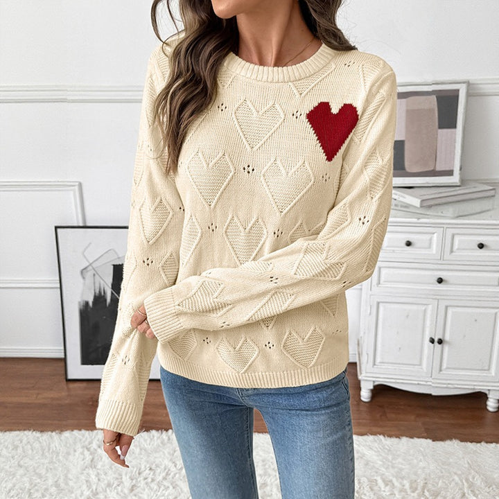 Damen Weihnachtlicher Strickpullover mit Herzmuster Drune