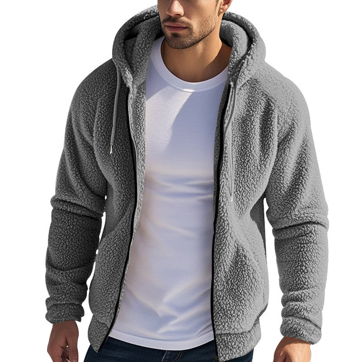 Herren nan Teddyfleece Kapuzenjacke mit Frontreißverschluss und Eingrifftaschen Drune