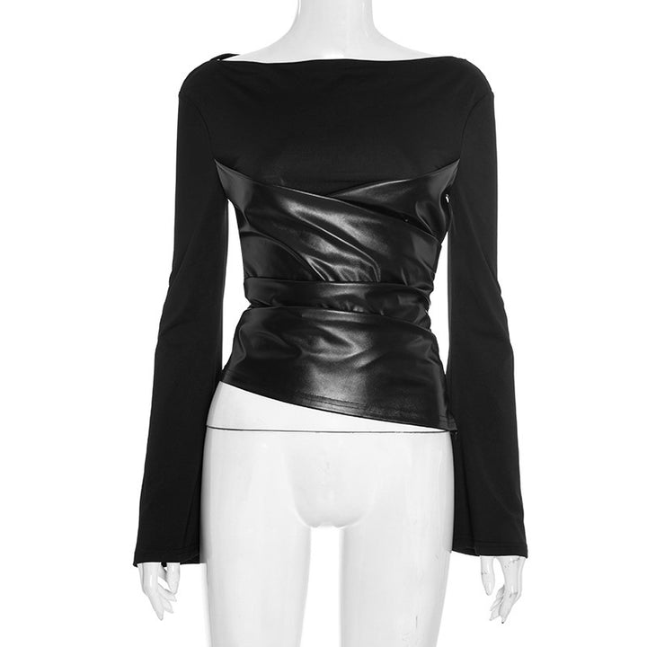 Damen Oberteil mit ausgefallenem Wickeldesign und eleganten Trompetenärmeln Drune