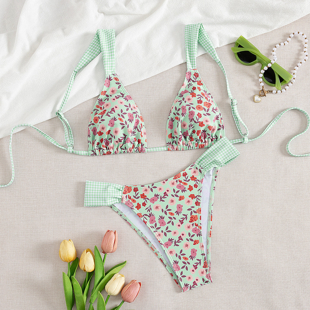 Damen Triangle-Bikini mit floralem Design und verstellbaren Trägern Drune