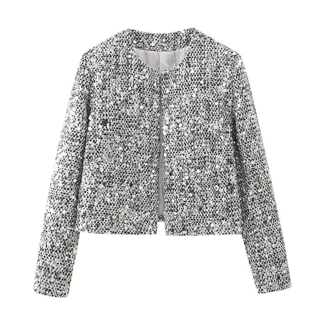 Damen nan strukturierte Boucléjacke mit Stehkragen, aufgesetzten Taschen und elastischem Saum Drune