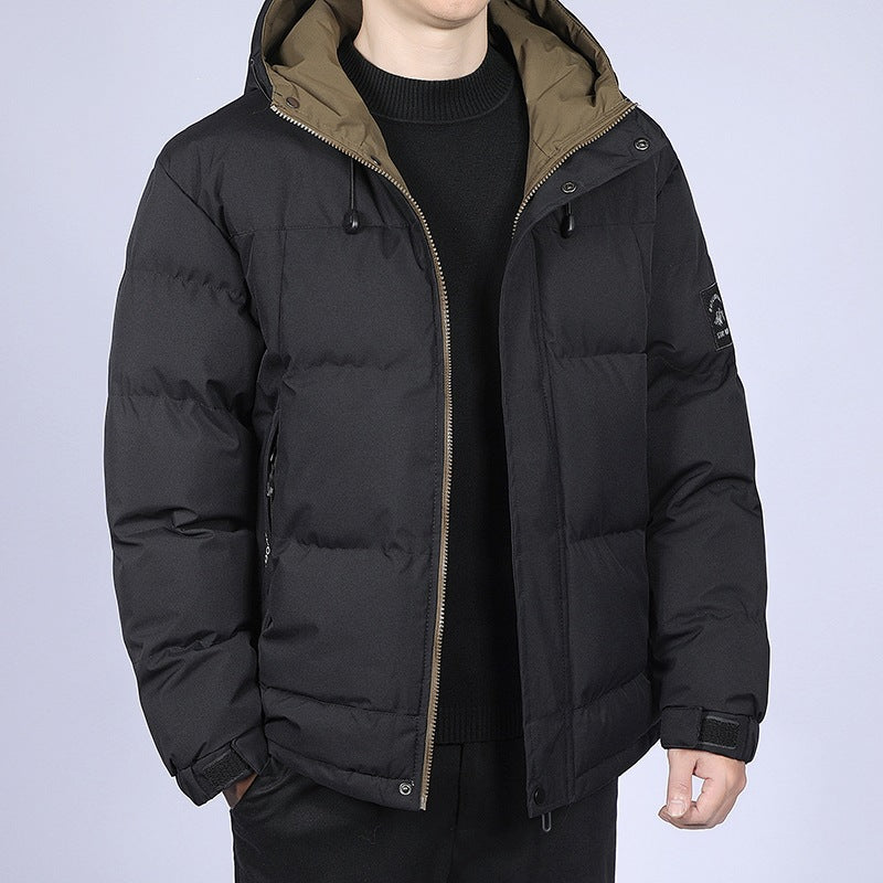 Herren Kurz geschnittene gesteppte Winterjacke mit Kapuze, winddichter Membran & verstellbaren Manschetten Drune