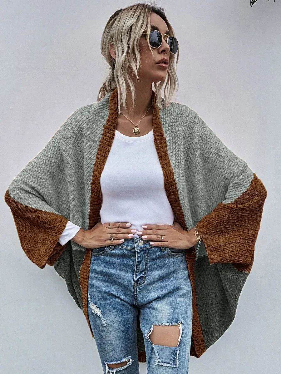 Drune | Strickjacke Oversized Passform Wolle Strick Offen Front Fledermausärmel