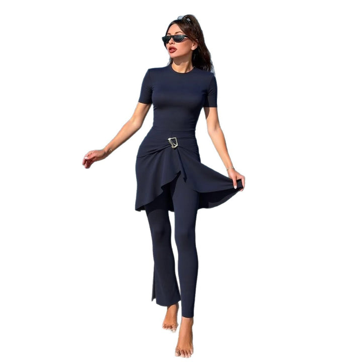 Damen eleganter Schwimmanzug mit asymmetrischem Rock und figurbetonendem Design Drune