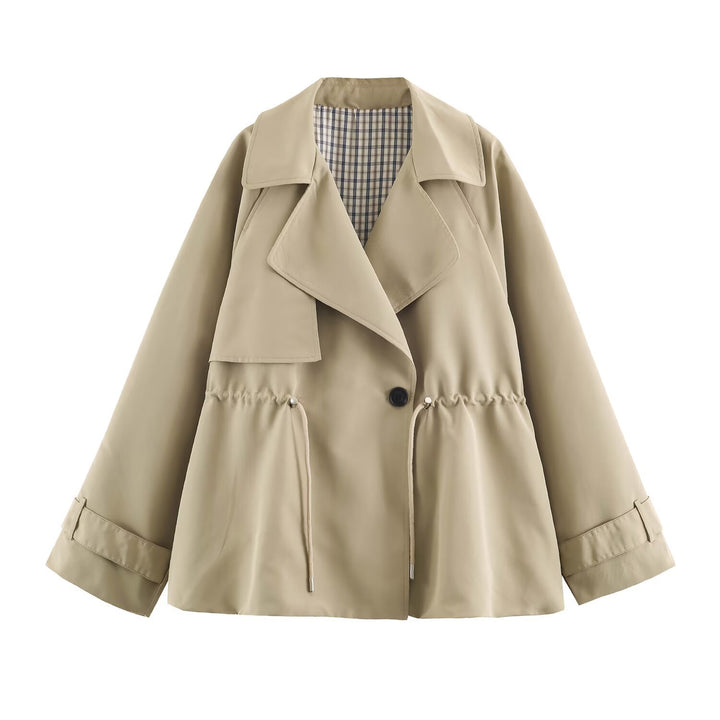 Damen Kurzer Oversize-Trenchcoat mit Tunnelzug-Taille und breitem Revers Drune