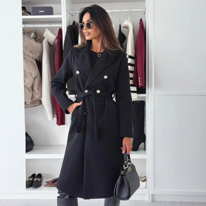 Damen Doppelt genähter Trenchcoat mit taillierbarem Gürtel und eleganter Struktur Drune