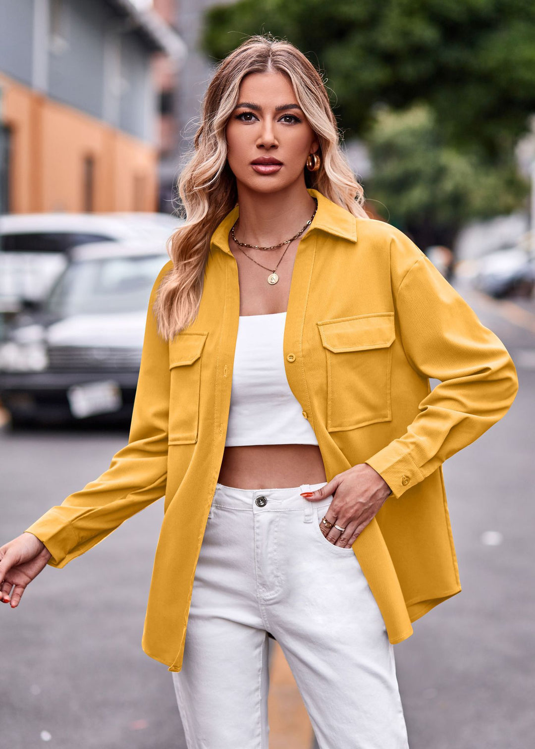 Damen Casual Hemdbluse mit praktischen Brusttaschen und lässigem Schnitt Drune