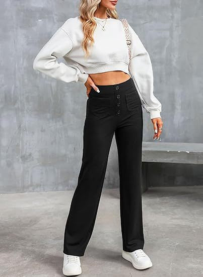 Damen Hochtaillierte Wide‑Leg Hose mit aufgesetzten Taschen Drune