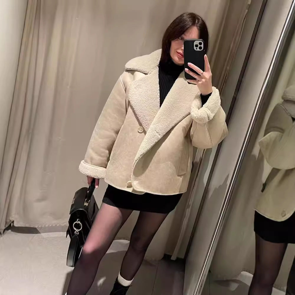 Damen Kuschelige Jacke mit Kunstfellkragen Drune
