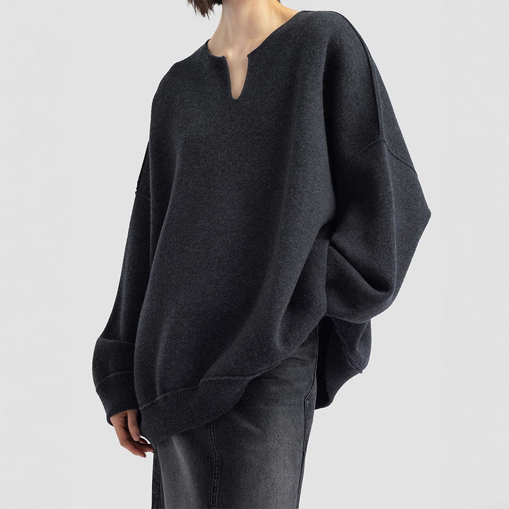 Damen Oversized Strickpullover mit V-Ausschnitt Drune