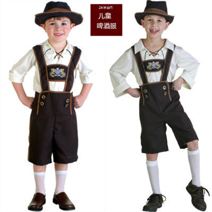 Herren nan traditionelles Kindertrachten-Set mit Kniebundhose, dekorativen Hosenträgern und Filzhut Drune