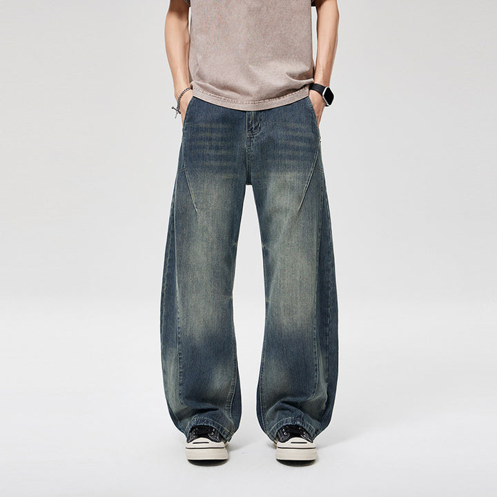 Herren Weite Baggy-Jeans mit hohem Bund, konischer Knöchelpassform und elastischem Tunnelzug Drune