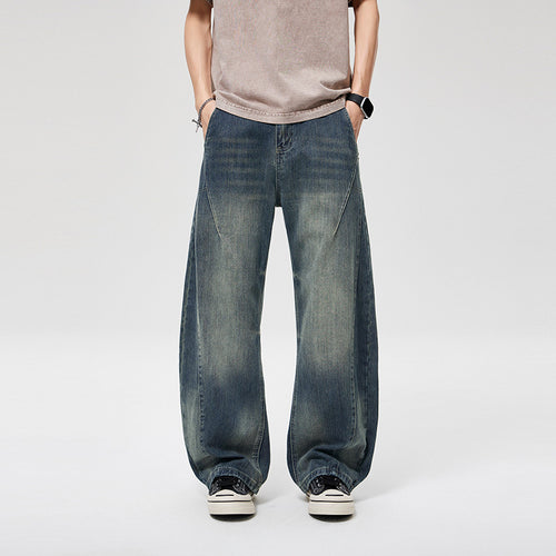 Herren Weite Baggy-Jeans mit hohem Bund, konischer Knöchelpassform und elastischem Tunnelzug Drune