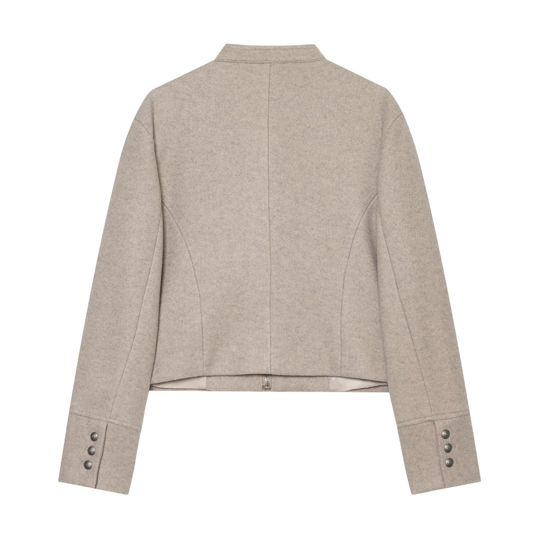 Damen nan militärisch inspirierte Wolljacke mit Stehkragen, Zierknopfleiste und Schulterklappen Drune
