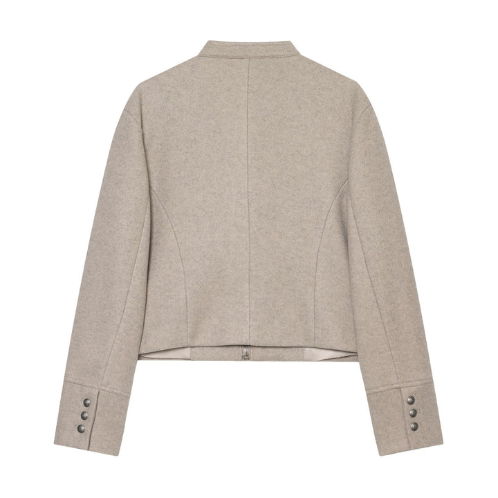 Damen nan militärisch inspirierte Wolljacke mit Stehkragen, Zierknopfleiste und Schulterklappen Drune