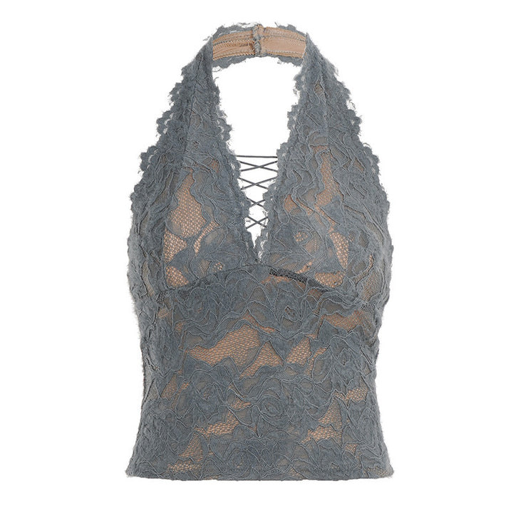 Damen Elegantes Spitzen-Haltertop mit tiefem V-Ausschnitt Drune