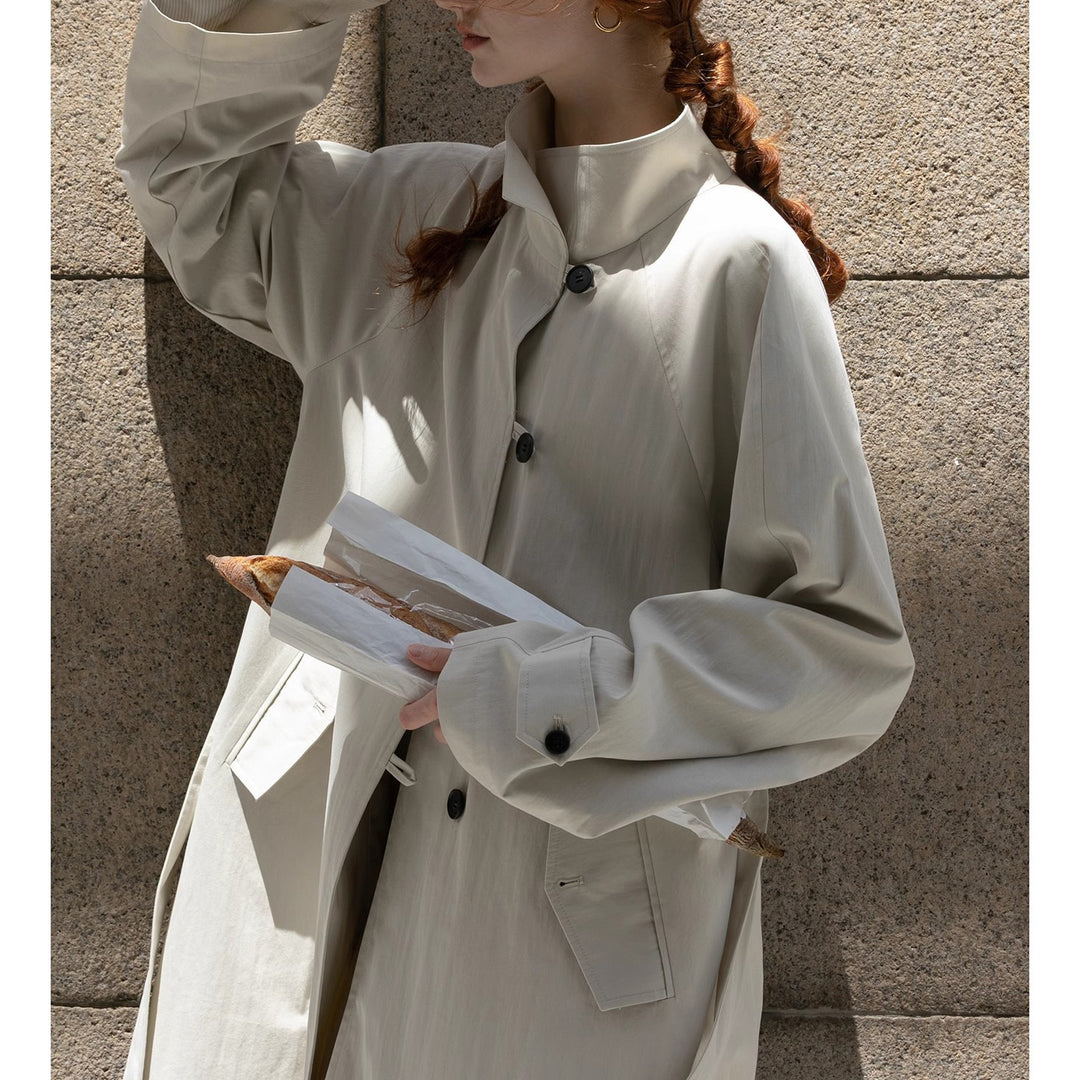 Damen Leichter Oversize-Trenchcoat mit hohem Stehkragen, verstellbaren Manschetten & Bindegürtel Drune