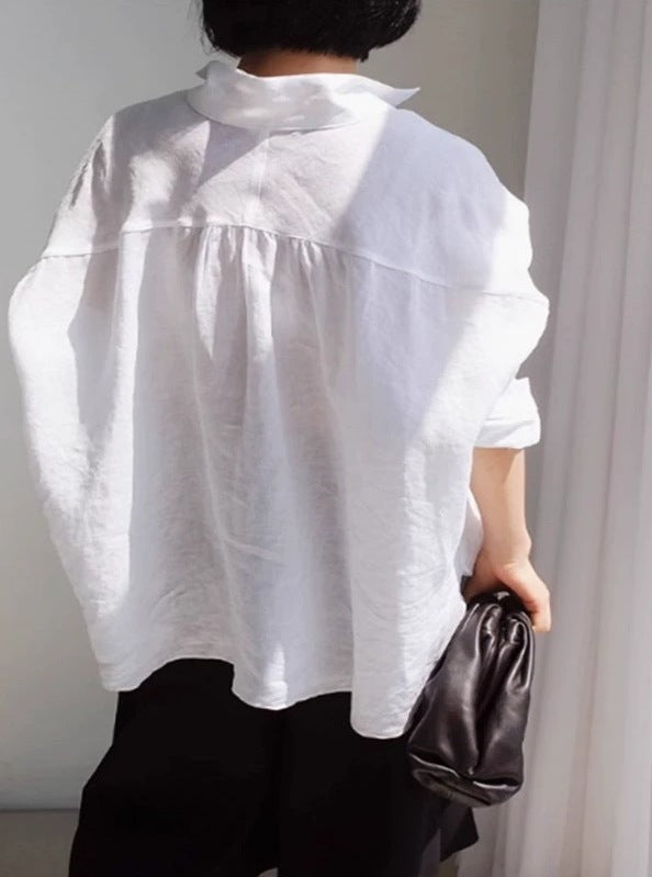Damen Oversize-Leinenbluse mit geraffter Rückenpasse und krempelbaren Ärmeln Drune