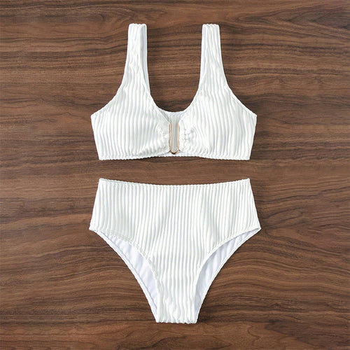 Damen Hochtailliertes Bikini-Set mit elegantem Streifenmuster Drune