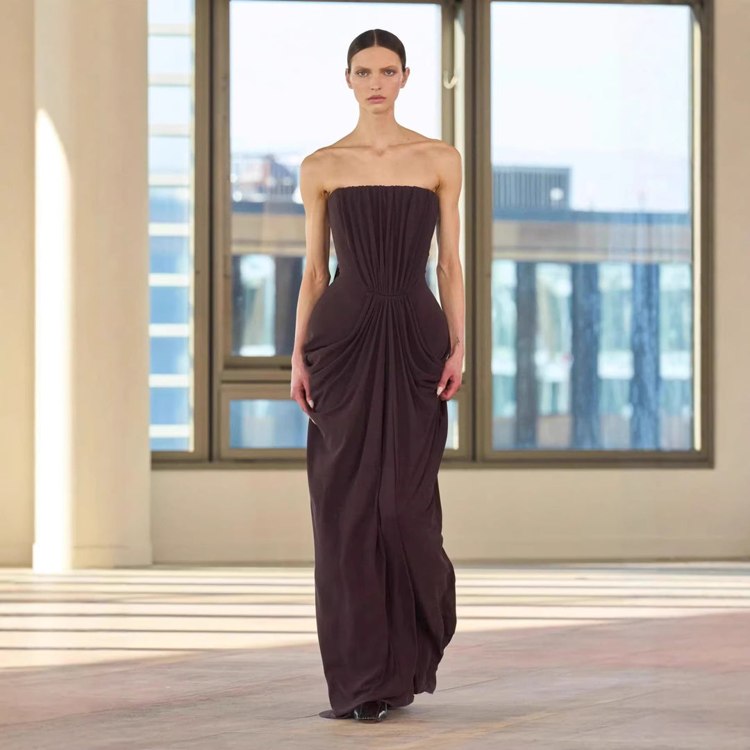Damen Elegantes Maxikleid mit raffinierten Drapierungen Drune