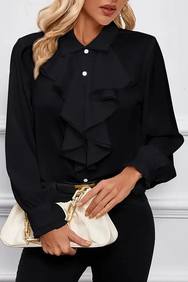 Damen Elegante Rüschenbluse mit Volants, Hemdkragen und Manschetten Drune