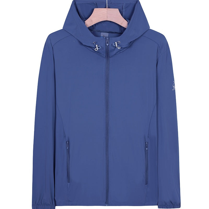 Unisex Leichte wind- und wasserabweisende Kapuzen‑Übergangsjacke mit durchgehendem Reißverschluss, Reißverschlusstaschen & elastischen Bündchen Drune