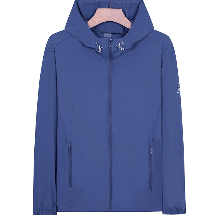 Unisex Leichte wind- und wasserabweisende Kapuzen‑Übergangsjacke mit durchgehendem Reißverschluss, Reißverschlusstaschen & elastischen Bündchen Drune