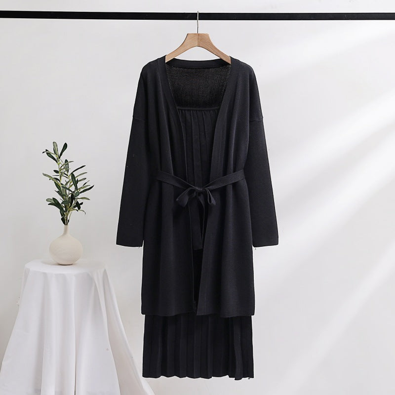 Damen elegantes und lässiges Strickkleid mit passender Strickjacke Drune
