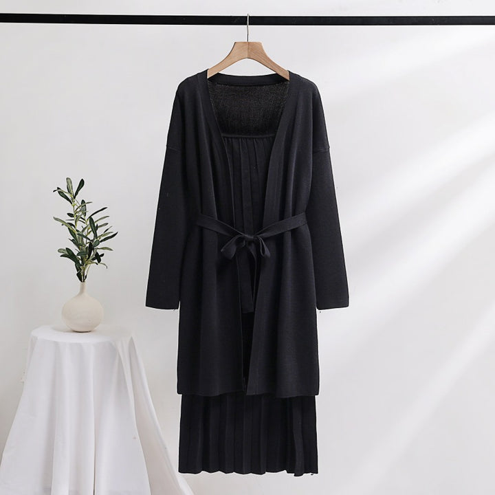 Damen elegantes und lässiges Strickkleid mit passender Strickjacke Drune