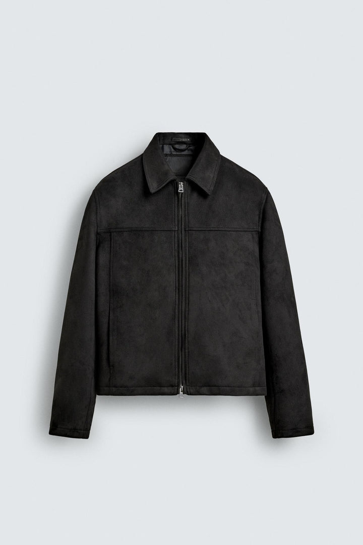Herren Wildlederjacke mit Reißverschluss und Hemdkragen Drune