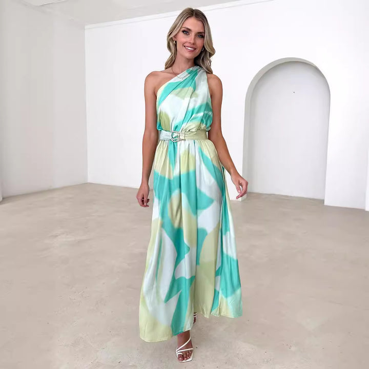 Damen Abendkleid mit asymmetrischem Trägerdesign und elegantem Taillengürtel Drune