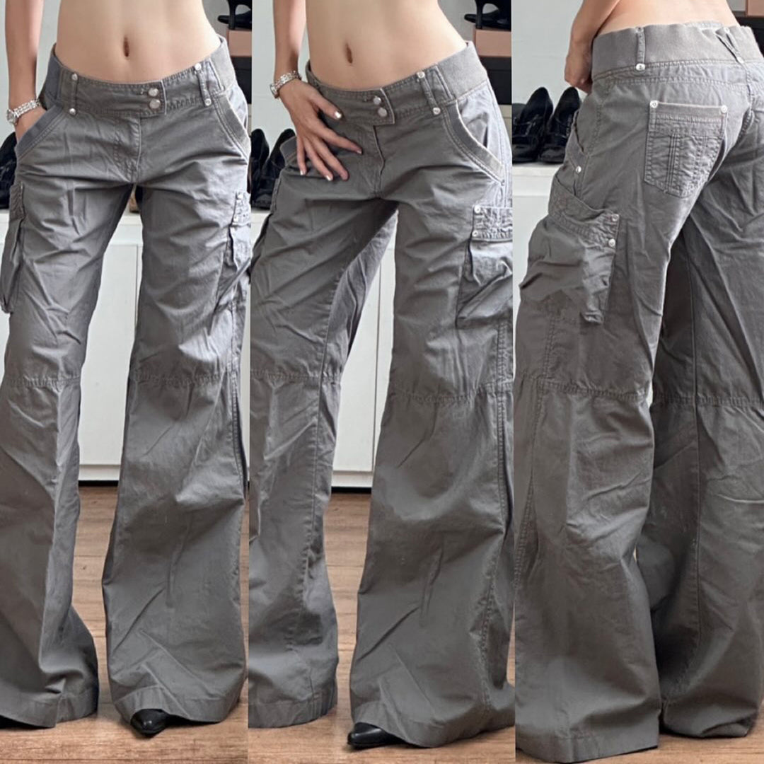 Damen Cargohose mit weitem Bein, hoher Taille und aufgesetzten Klappentaschen Drune