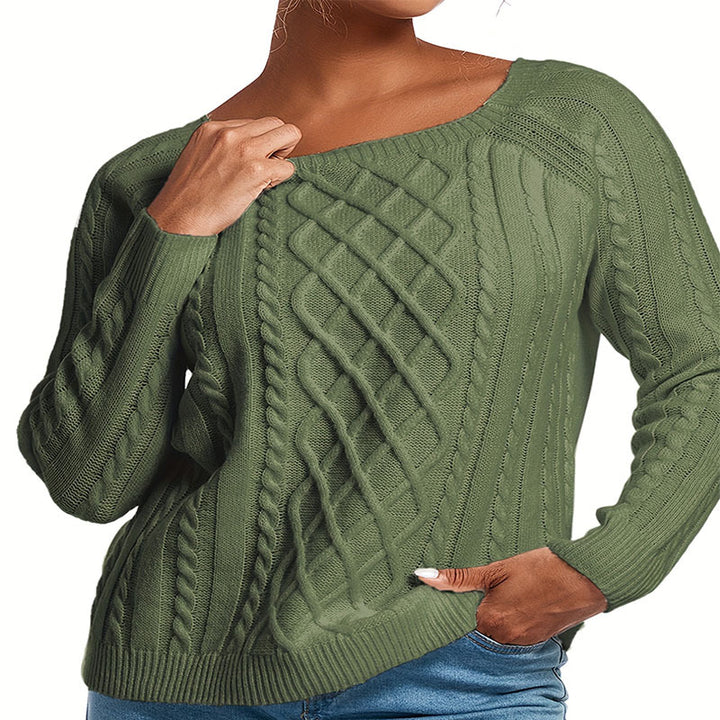 Damen Grobstrickpullover mit ansprechendem Zopfmuster und weitem Rundhalsausschnitt Drune