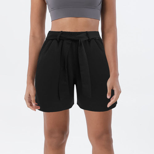 Damen Sportliche Shorts mit hohem Taillenbund und dekorativem Bindegürtel Drune