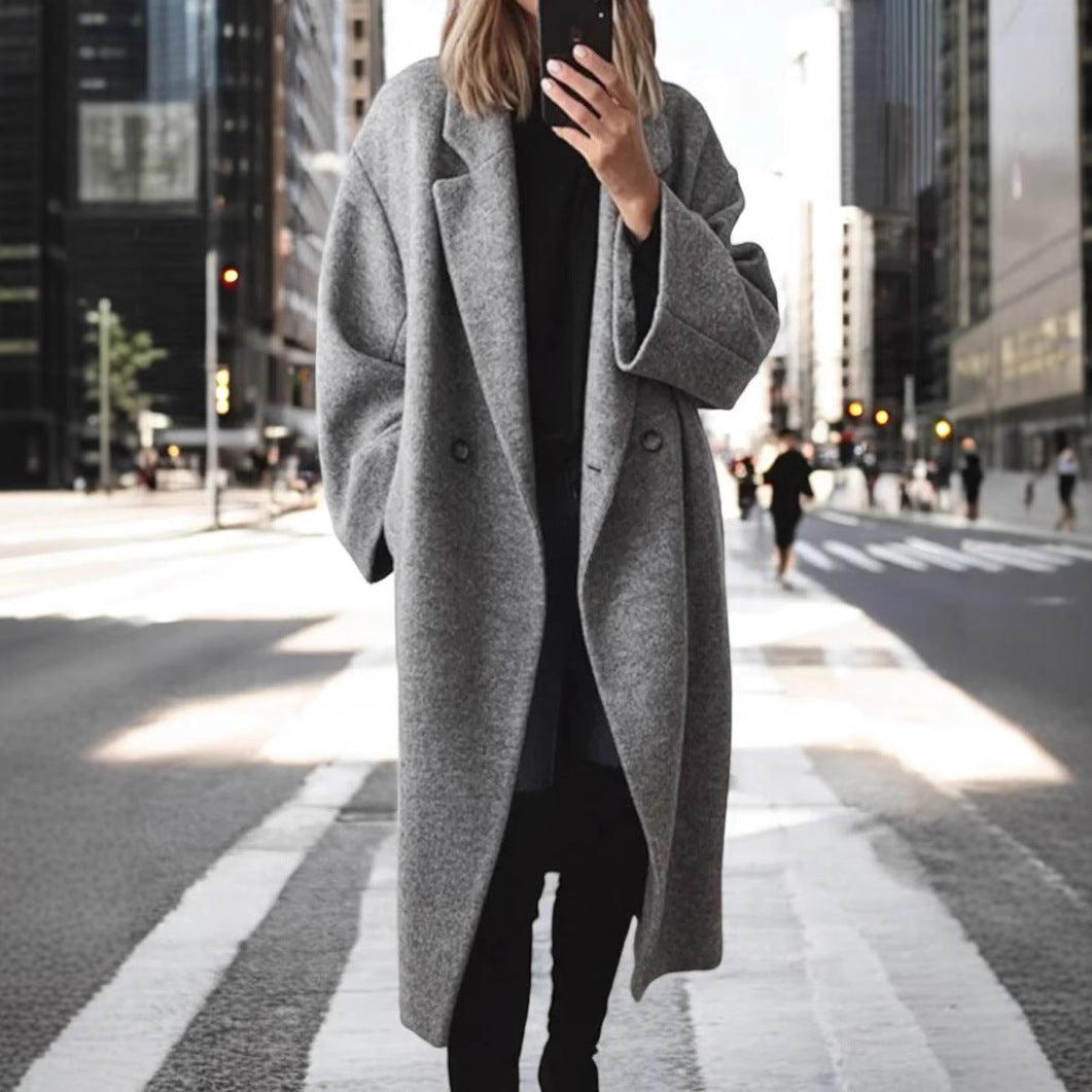 Damen Oversized Wollmantel mit elegantem Schnitt und praktischen Taschen Drune