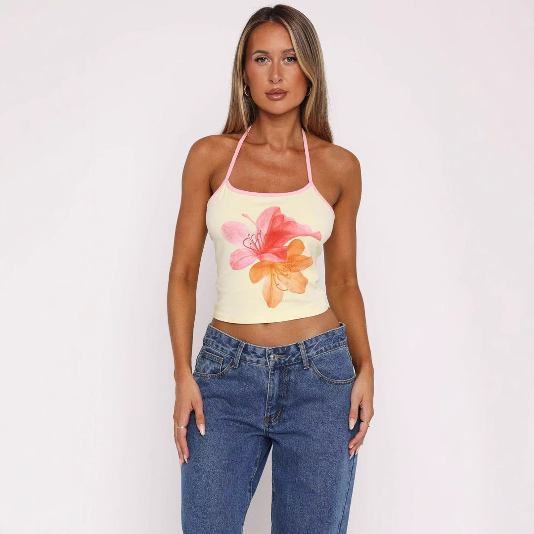 Damen Crop-Top mit floralem Druck und verstellbaren Trägern Drune