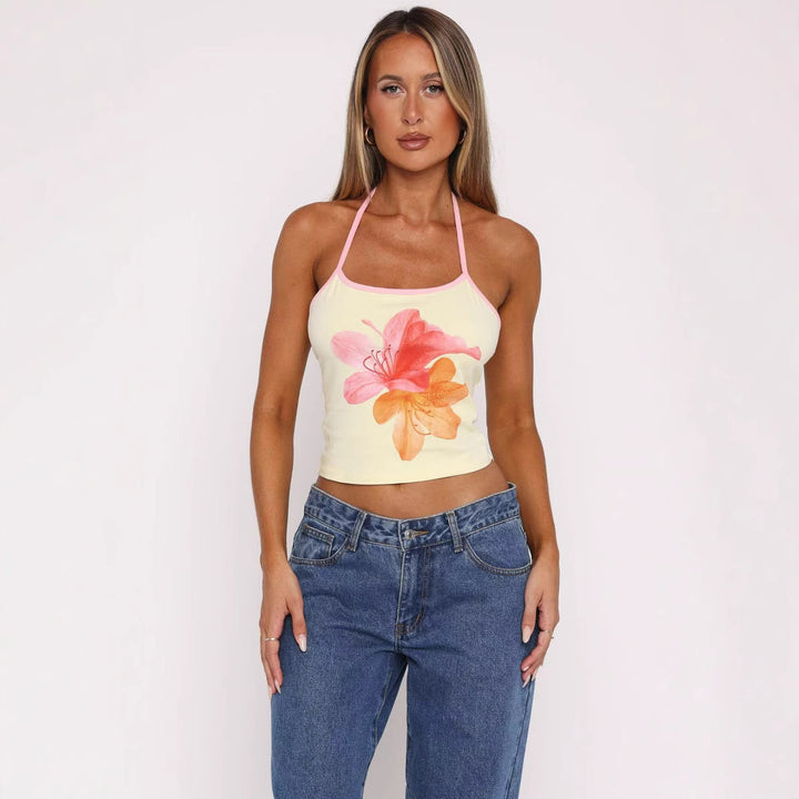Damen Crop-Top mit floralem Druck und verstellbaren Trägern Drune