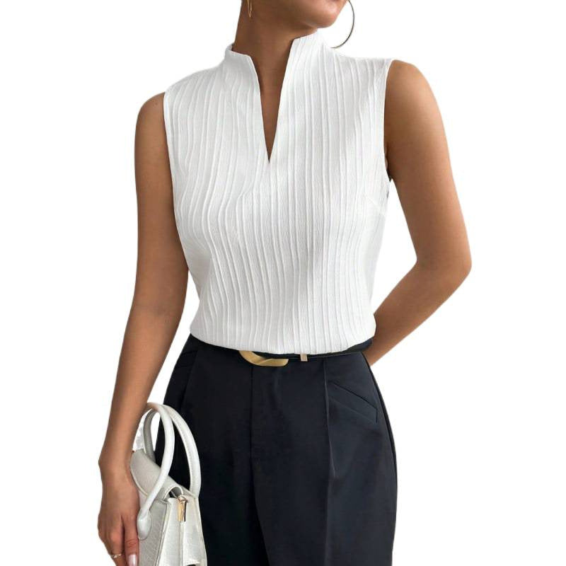 Damen Chicer Stehkragen-Top mit eleganter Rippstruktur Drune