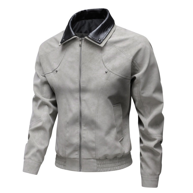 Herren Vintage-inspirierte Kunstleder-Blousonjacke mit kontrastkragen Drune