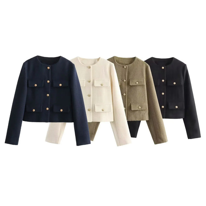 Damen Modische Kurze Jacke mit Pattentaschen