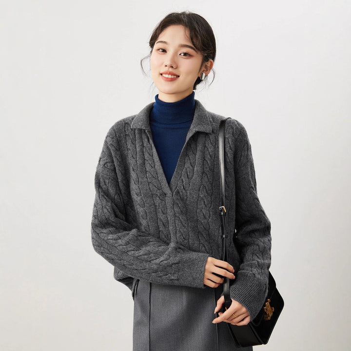 Damen Grobstrickpullover mit V-Ausschnitt Drune