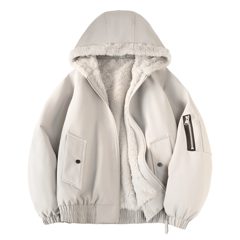 Herren Kapuzen-Bomberjacke mit Teddyfutter, wasserabweisender Außenhülle und Utility-Taschen Drune