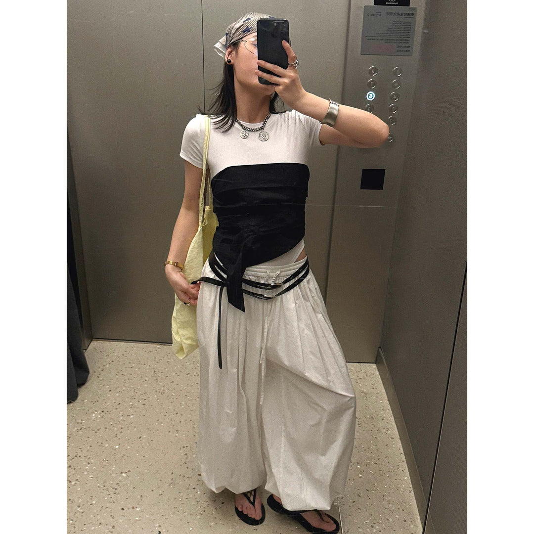 Damen Weite Balloon-Culotte mit hohem Elastbund und gekräuselter Leinenoptik Drune